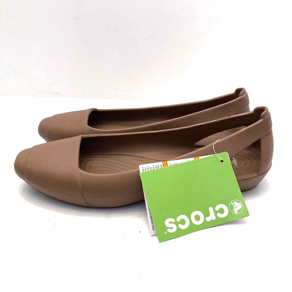 Crocs Sienna Flats Brown Tan Ballet Womens 9 NWT Cut Out Synthetic Comfort - Picture 4 of 7